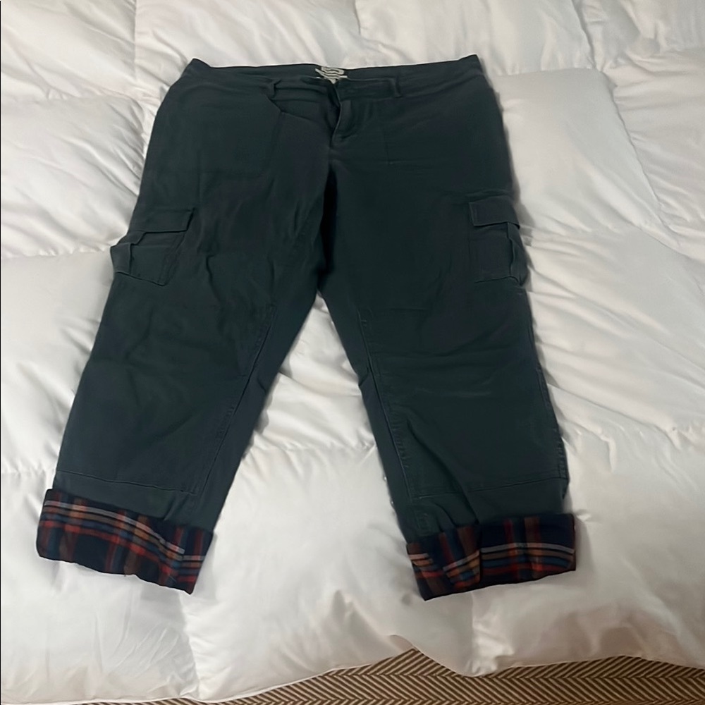 L.L. Bean Women's Straight Leg Pants - Dark Green with Plaid Cuffs